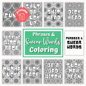 Swear Words and Phrases Coloring Pages | Funny Printable Coloring Sheets for Adults | 10 Pages