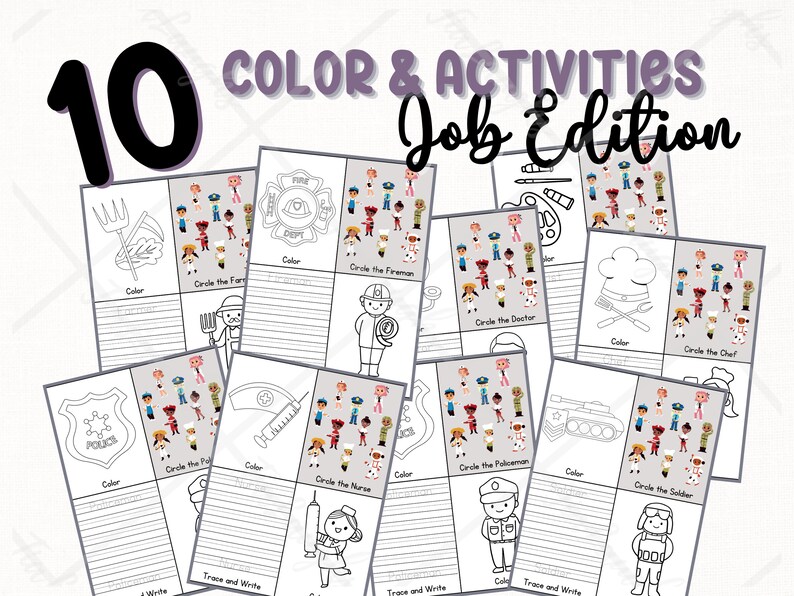 Coloring Activities for Kids Job Edition Color Trace and - Etsy