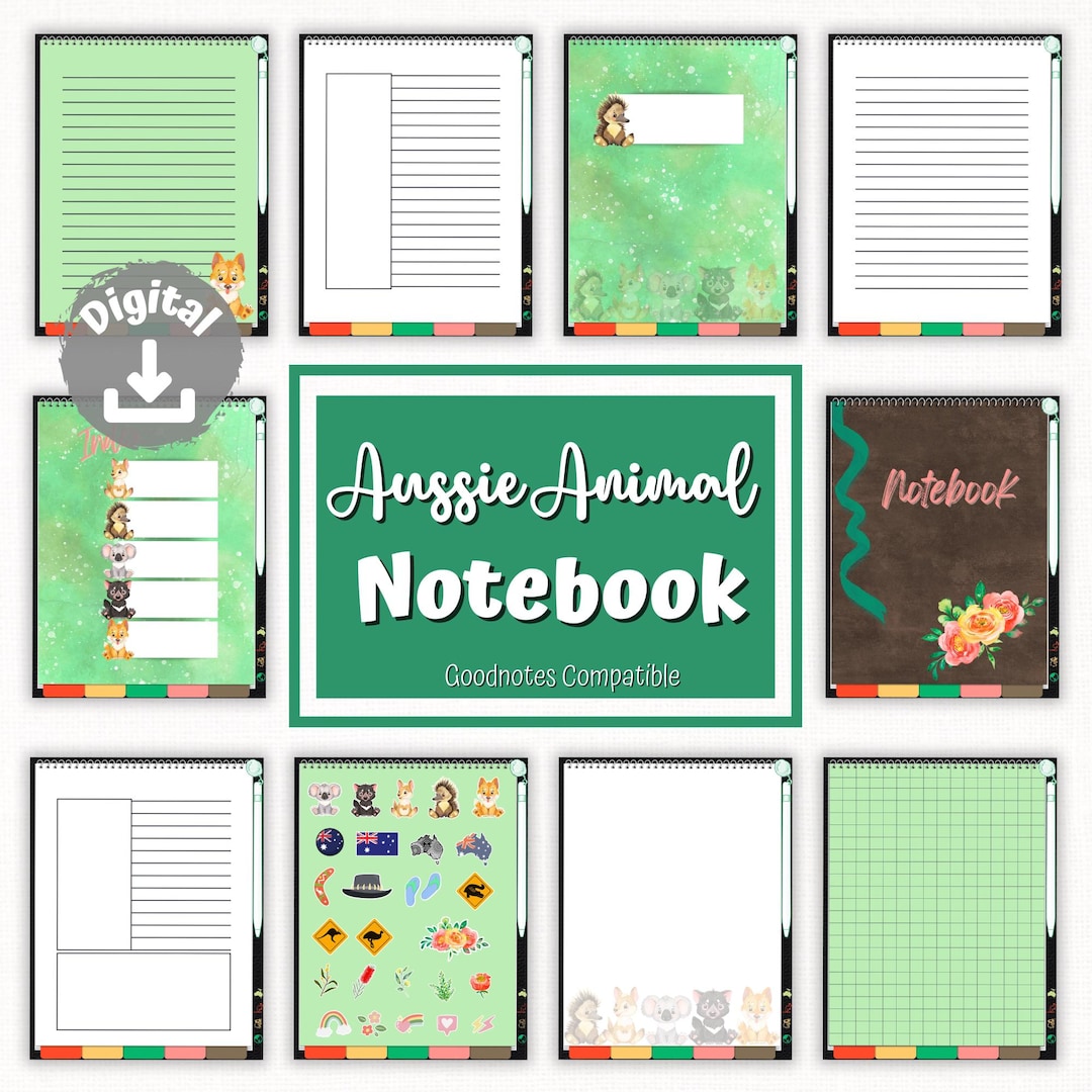 GOODNOTES Aussie Animal Notebook | 5 Bottom Tabs + 50 Stickers ...