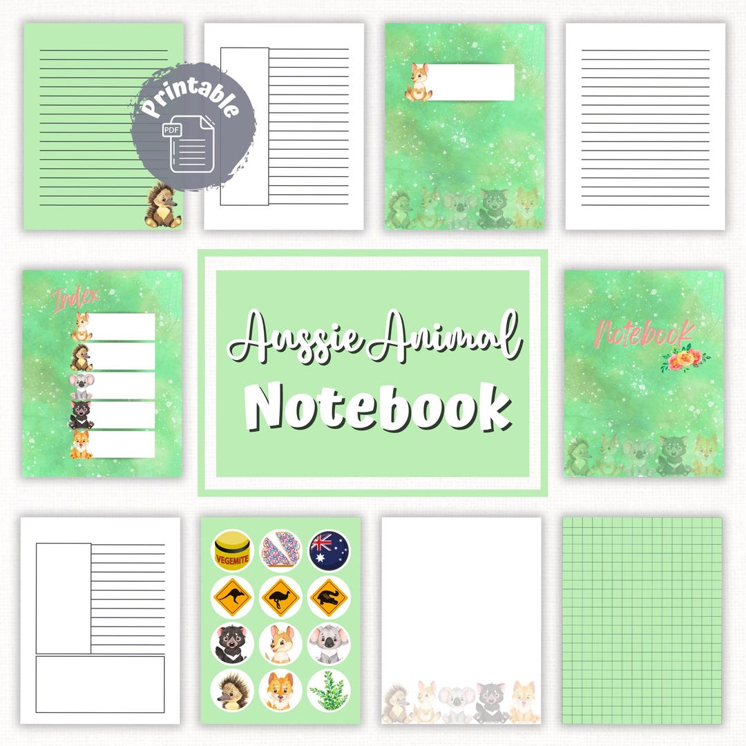 Printable Notebook | Aussie Animal Theme | 5 Sections + 6 Paper Styles ...