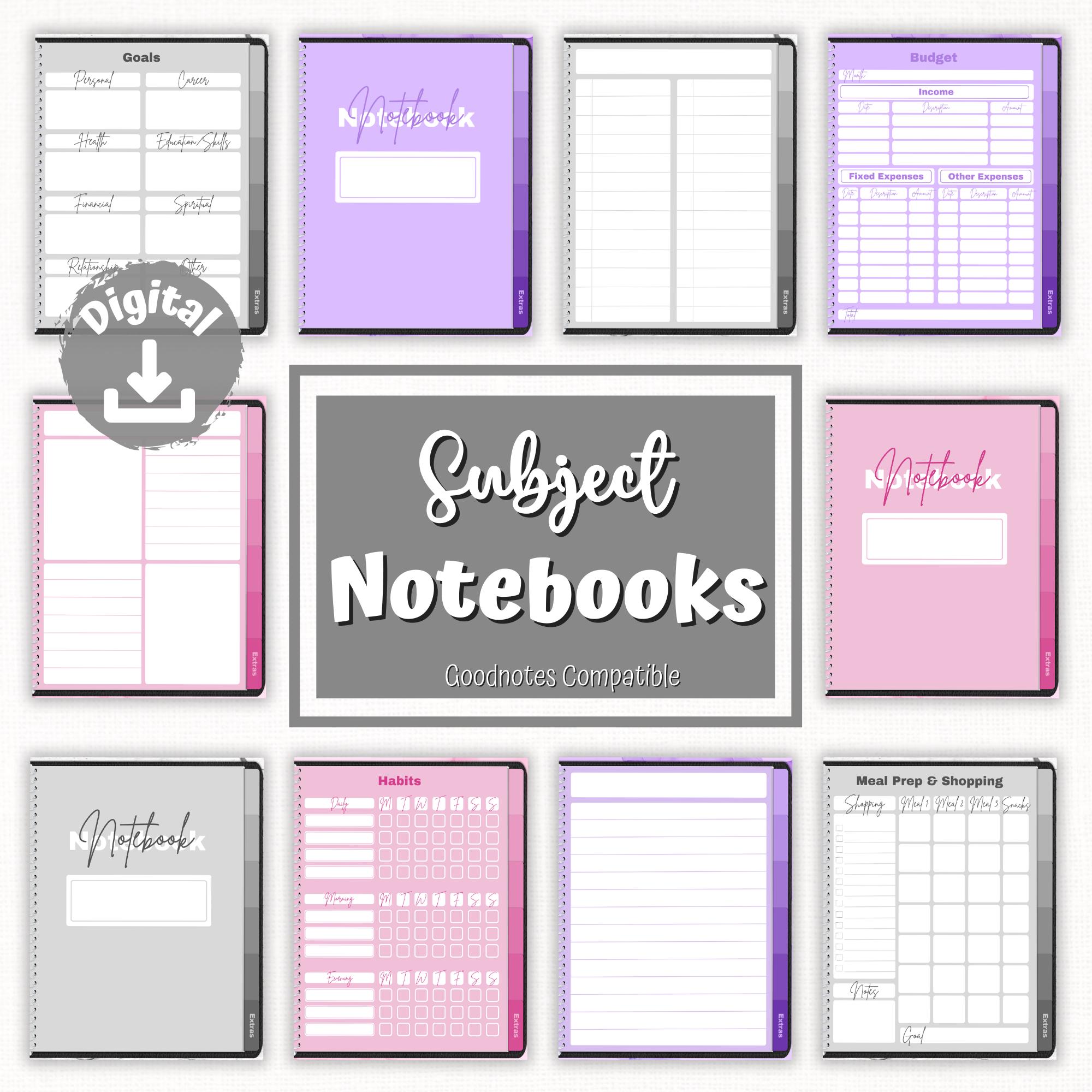 GOODNOTES Subject Notebook | 3 Colors: Purple, Pink and Grey | 5 Tabs ...