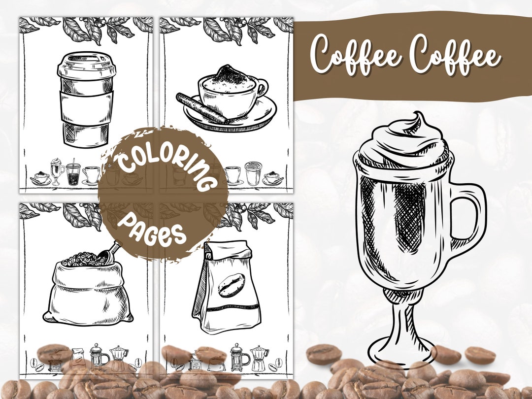 Coffee Themed Coloring Pages Coloring Sheets for Adults - Etsy Australia