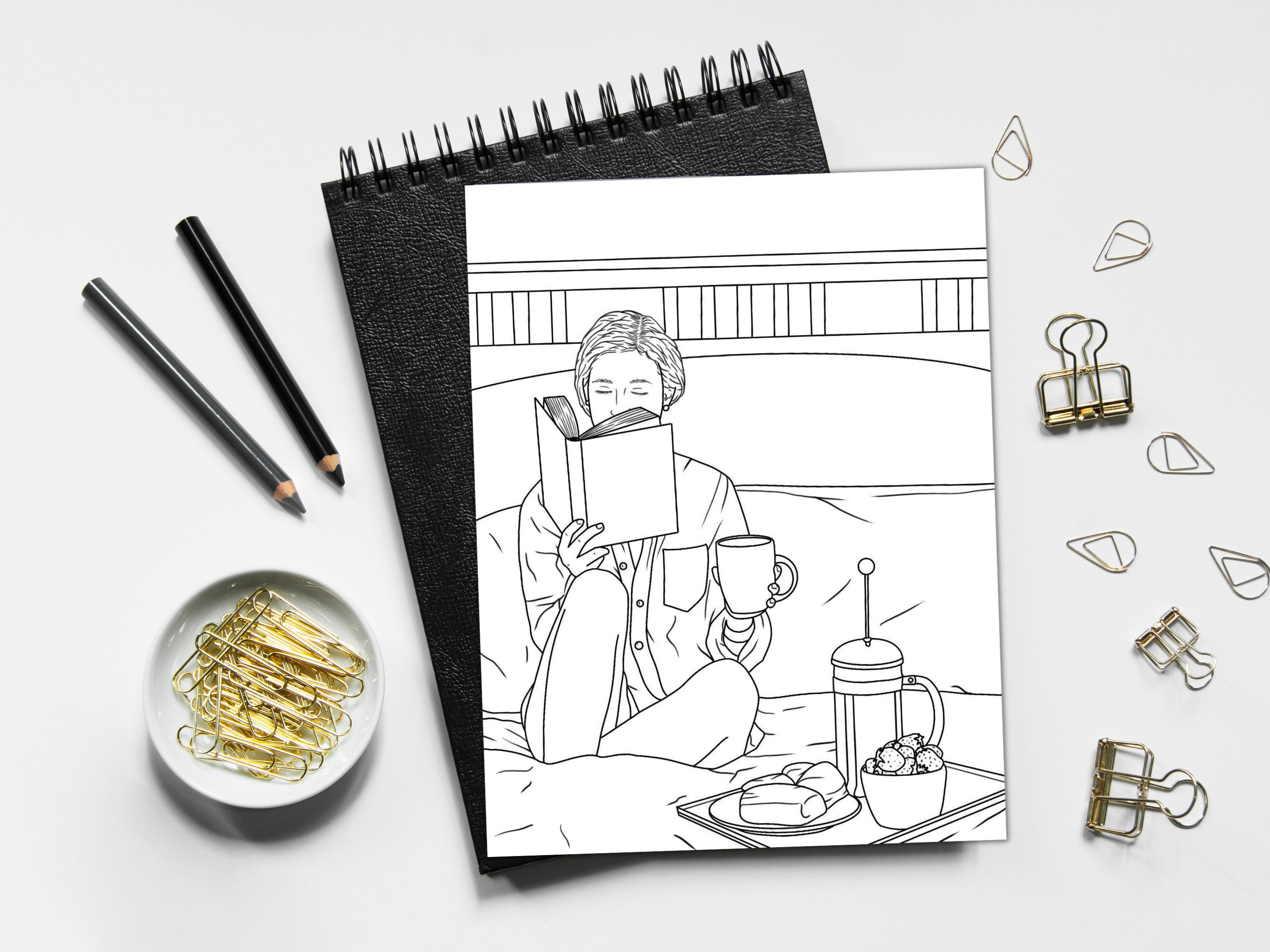 Enjoying Coffee Coloring Pages Coffee Themed Coloring Pages - Etsy