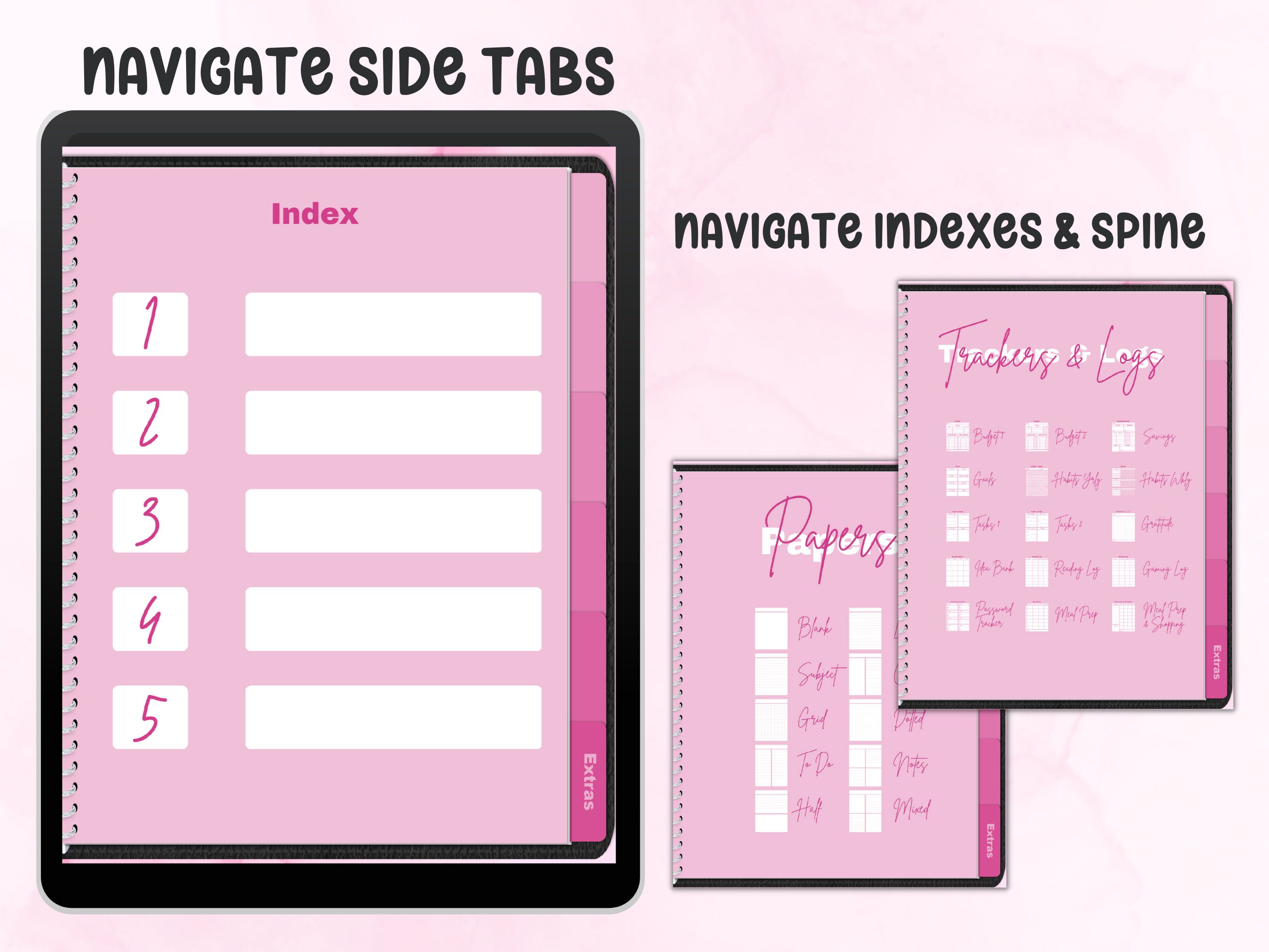 GOODNOTES Subject Notebook Pink 5 Tabs, Various Papers, Logs, Trackers