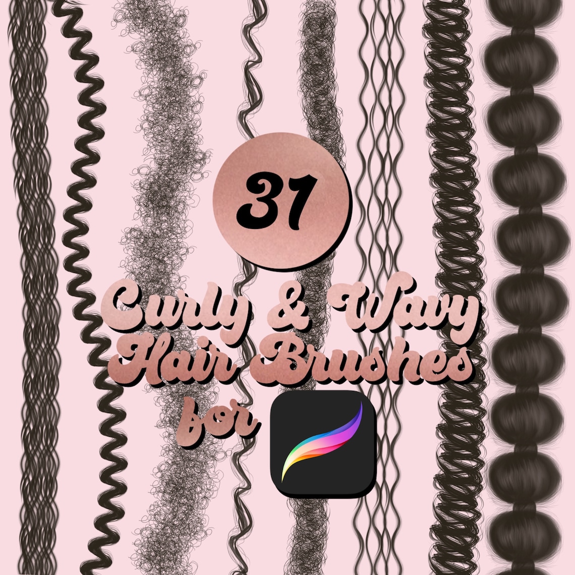 Curly and Wavy Hair Brush Set Procreate Hair Brushes Etsy