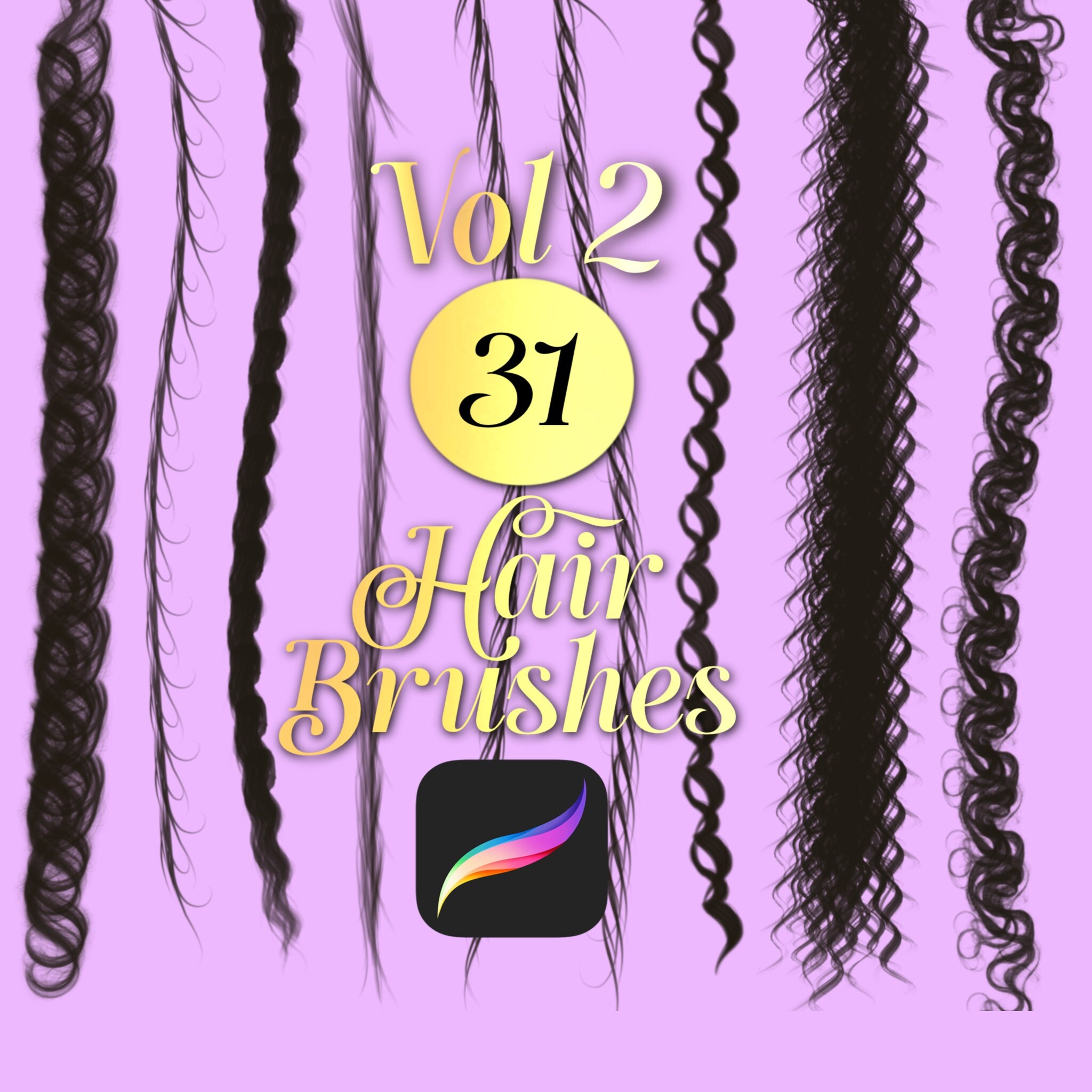 Curly and Wavy Hair Brush Set Procreate Hair Brushes Etsy UK