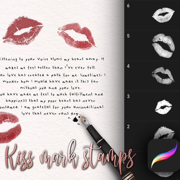 Kiss Mark Stamps, Kiss Stamps, Lip Stamps,  Procreate Brushes, Procreate brush set, Guide Stamp, Art Tool, Stamps Bundle, Guide Brushes