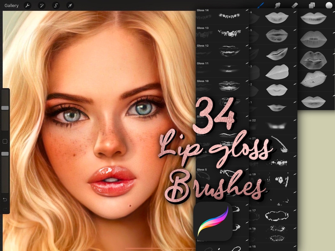 Lip Gloss Brush Set, Procreate Lip Brushes, Procreate Brushes, Portrait