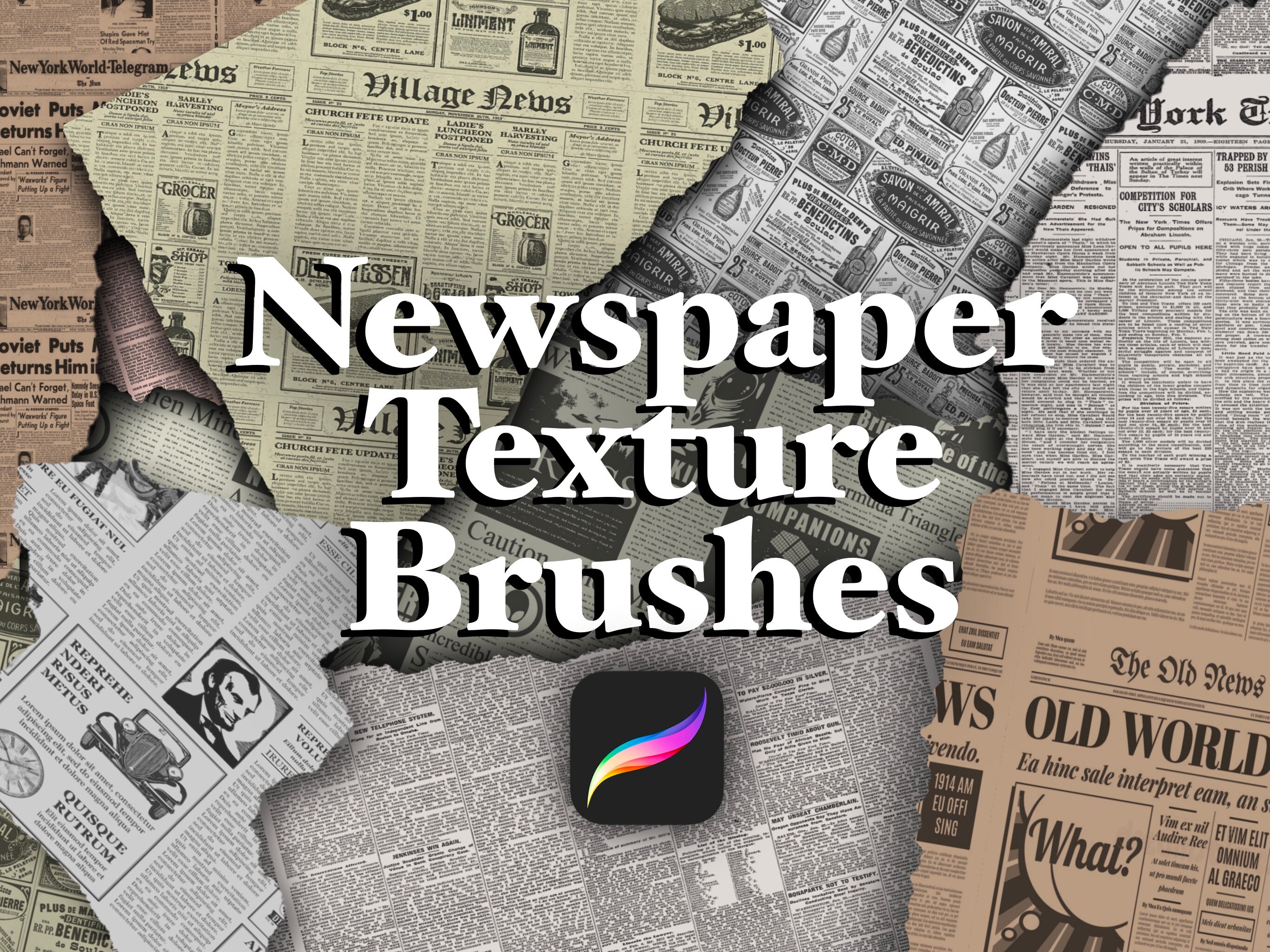 16 Newspaper Brush Set Procreate Texture Brushes Texture Etsy