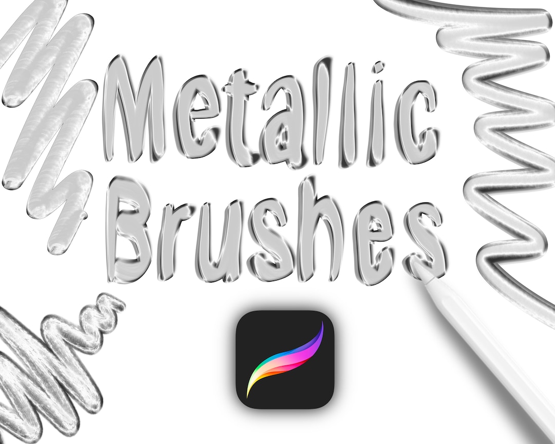 10 Metallic Brushes Set, Brush Set, Procreate Brushes, Shiny Brushes