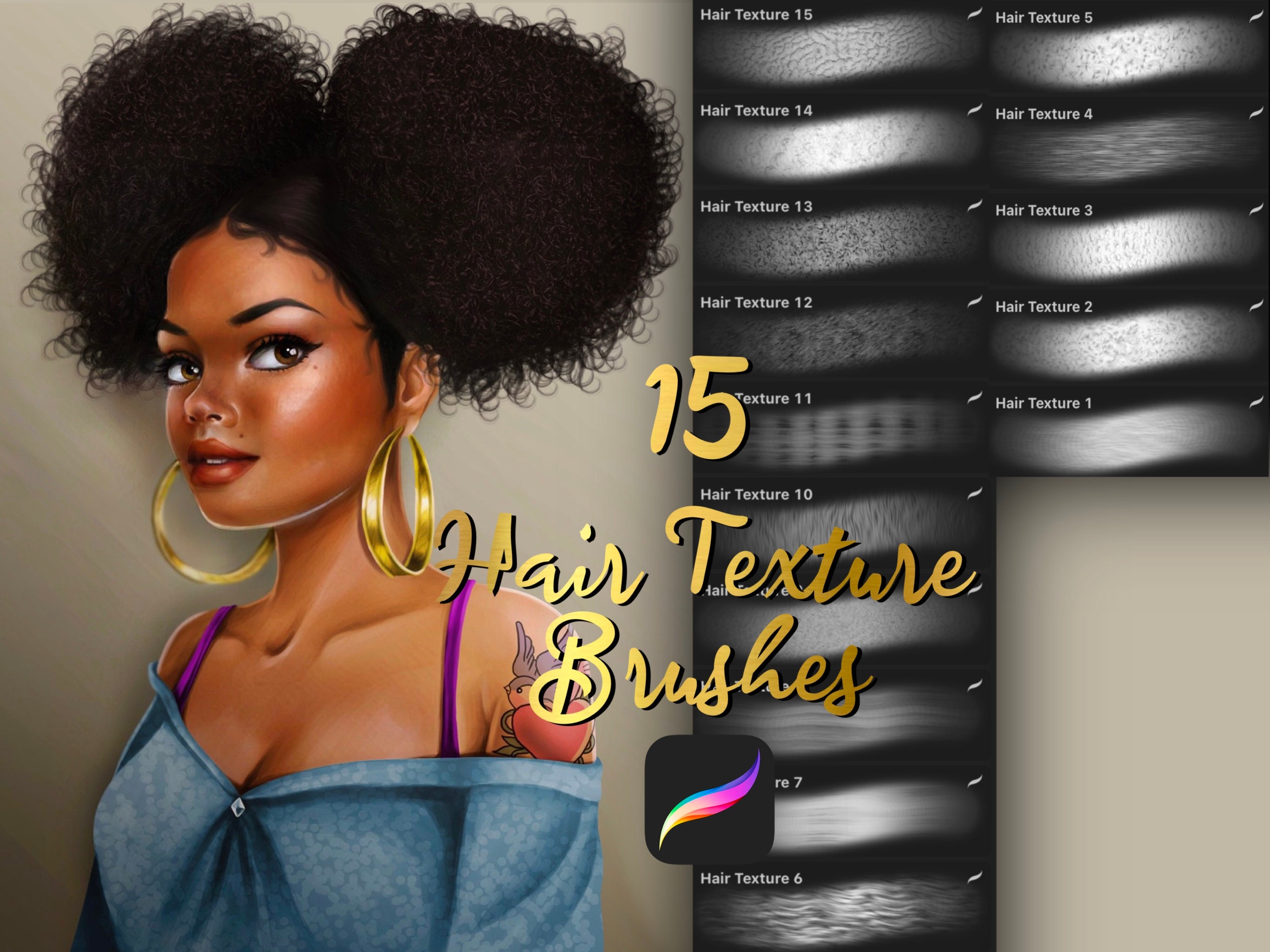 Curly and Wavy Hair Brush Set Procreate Hair Brushes Etsy