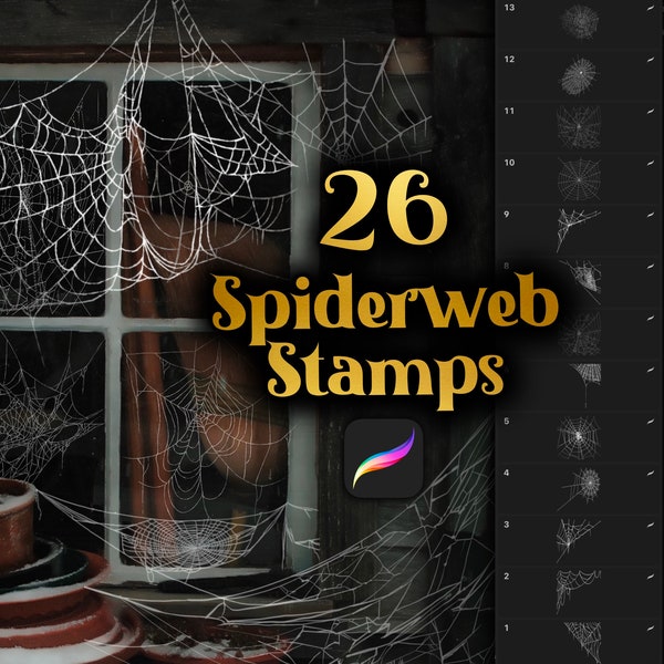 Spiderweb stamp set, Halloween brush set, Procreate brush set, Procreate Brushes, Procreate brush set, cobweb brushes, scary,stamp set