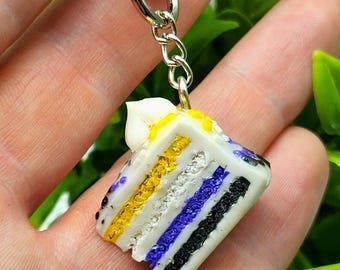 Nicht Binary Pride Cake Schlüsselanhänger, Queer Accessoires, Enby Pride Taschenanhänger
