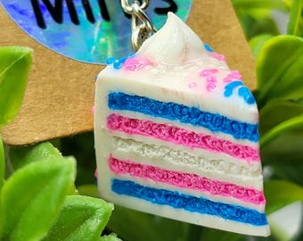 Transgender Pride Cake Keychain: Handmade Polymer Clay LGBTQIA+ Accessories