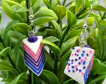 Bisexual Pride Cake Earrings – Handmade LGBTQIA+ Pride Jewelry, Queer and Bi Accessories