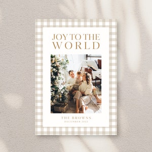 Gingham Minimalistische Weihnachtsfotokarte | Familien-Weihnachtskarte | Bearbeitbare Vorlage | Neutrale Weihnachtskartenvorlage | Canva Template