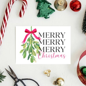 Maretak kerstkaart | Vrolijke Briefkaart van de Waterverf van Kerstmis | Familie kerstkaart | Digitale sjabloon kerstkaart | Canva-sjabloon
