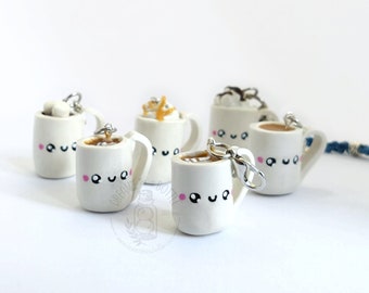 Hot drink mug charm, handmade polymer clay and resin kawaii mug charm or keychain