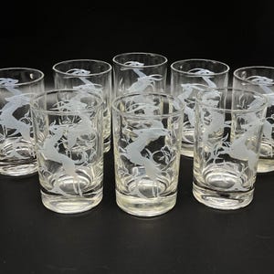 Klassisches Set mit 8 MCM Bundesglas geätzte springende Gazelles 3 1/4 ""Saftgläser."