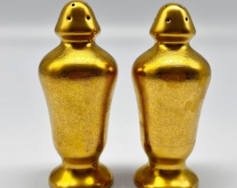 Salero y pimentero vintage de Pickard China USA con diseño de rosas y margaritas, chapados en oro de 24 quilates.