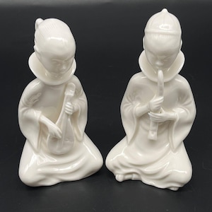 Pair Vintage 5&quot; Ardalt Lenwile White Porcelain Musicians Figurines  Japan