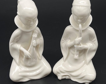Paar vintage 5" Ardalt Lenwile witte porseleinen muzikantenbeeldjes Japan