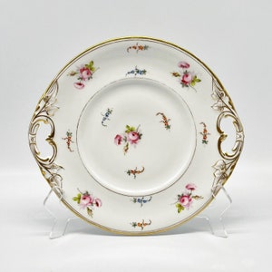 Beautiful Unmarked Porcelain Round Floral Dessert Cake Plate Reticulated Handles