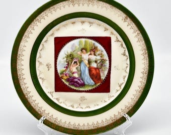 Prato decorativo antigo Champion Three Maidens em porcelana checoslovaca, medindo 21,5 cm (8,5").