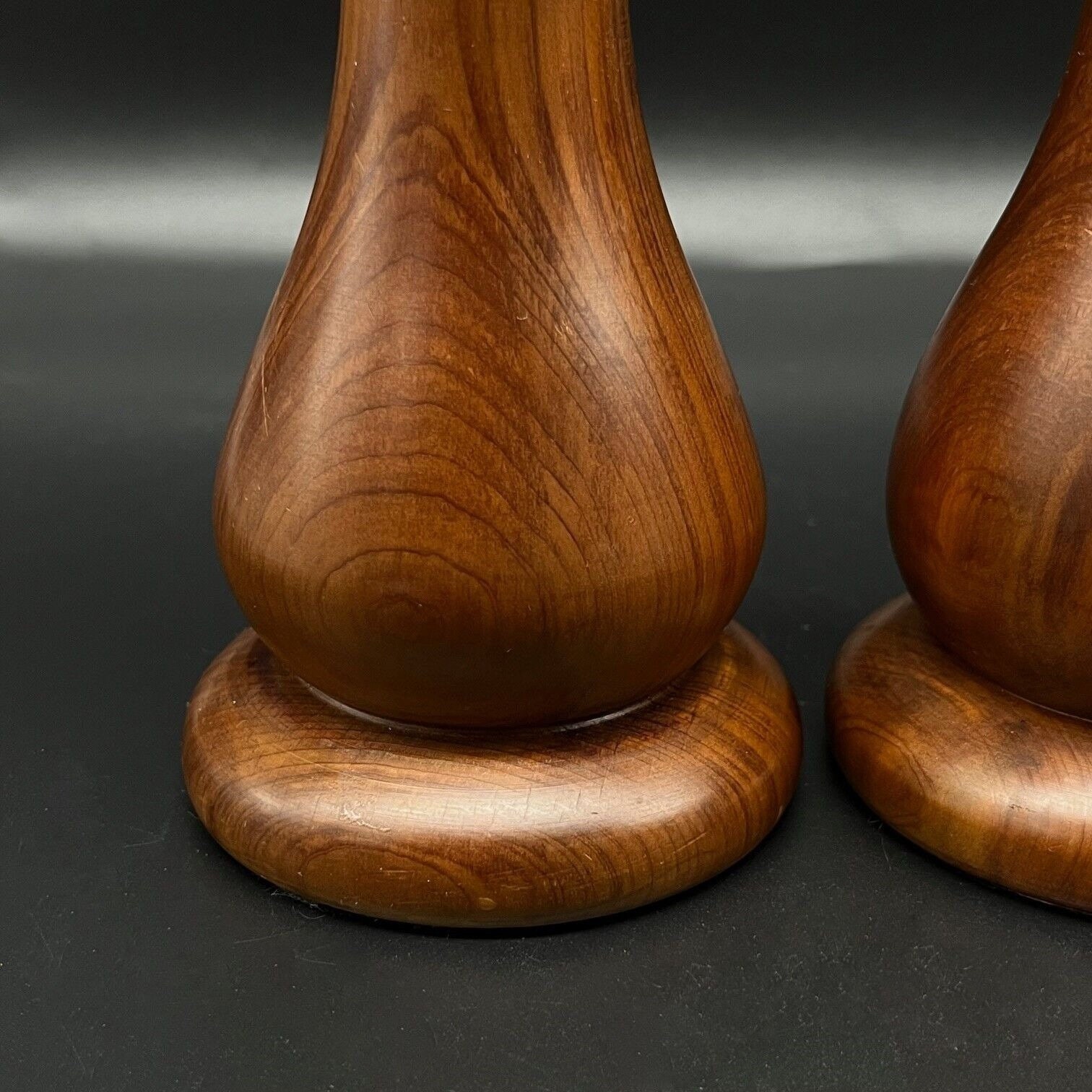 Vintage Pair Turned Wood MCM Design Candlestick Holders W/brass Candle ...