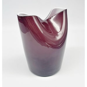 Striking Hand Blown Studio Cased Aubergine Pinched 7&quot; Art Glass Vase