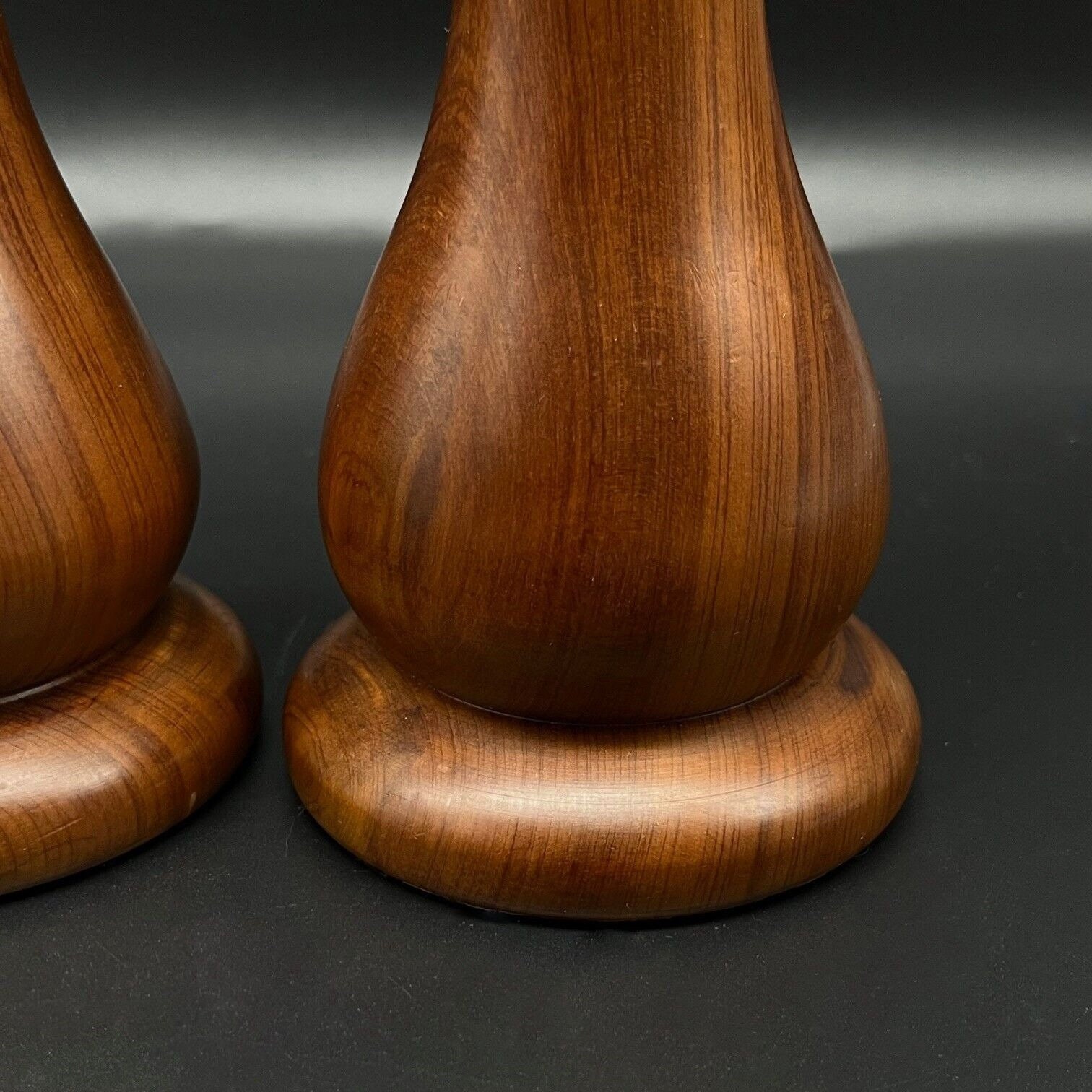 Vintage Pair Turned Wood MCM Design Candlestick Holders W/brass Candle ...