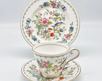 Aynsley Bone China Pembroke Teacup Saucer Salad Plate Set Chinoiserie Motif