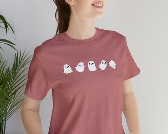 Cute Ghosts Halloween T-Shirt, Kawaii Halloween Shirt, Women's Fall Autumn Spooky T-Shirt