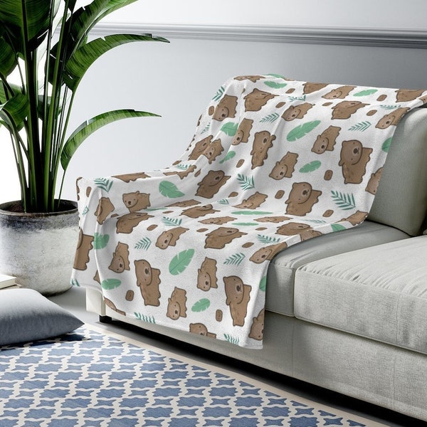 Cute Wombat Throw Blanket, Kawaii Wombat and Baby Blanket, Wombats and Cute Poops