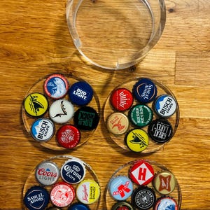 Handmade Resin Bottle Cap Coasters with Holder – Unique Beer Cap Coasters