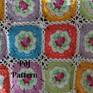 Crochet Granny Square Pattern, Cath Kidston Flower, Baby Blanket Pattern, Crochet Flower Pattern, Motif for Blankets, Throw