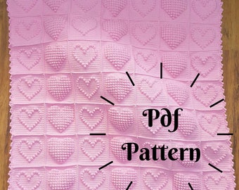 Crochet Bobble Heart Blanket Pattern, Crochet Heart Pattern, Afghan Baby Blanket, Crochet Joining Method, Crochet Edging PDF,