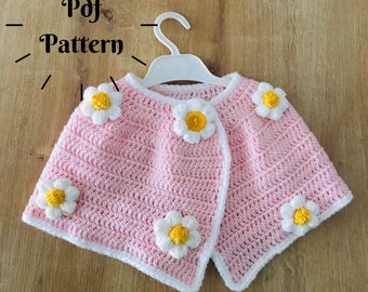 Crochet Baby Cape Pattern, Baby Girl Cloak, Crochet Daisy Flower, Easy Crochet Poncho, Baby Girl Crochet Outfits