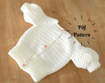 Crochet Balloon Sleeves Cardigan Pattern, Toddler Girl Sweater, 2-3 Years Old Girls Jacket, Crochet Short Sleeve Cardigan