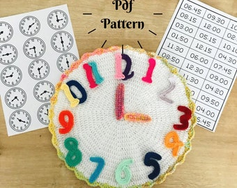 Crochet Clock Pattern, Montessori Time Learning Toy (PDF Pattern)