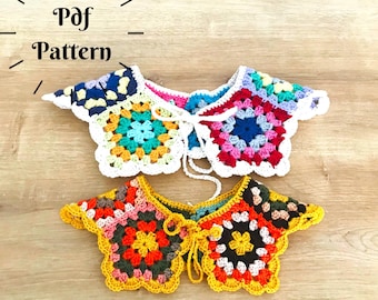 Patrón de cuello de crochet, cuello estilo vintage, patrón de cuello adecuado para todos los tamaños, patrón de cuello desmontable, cuello Peter Pan de crochet