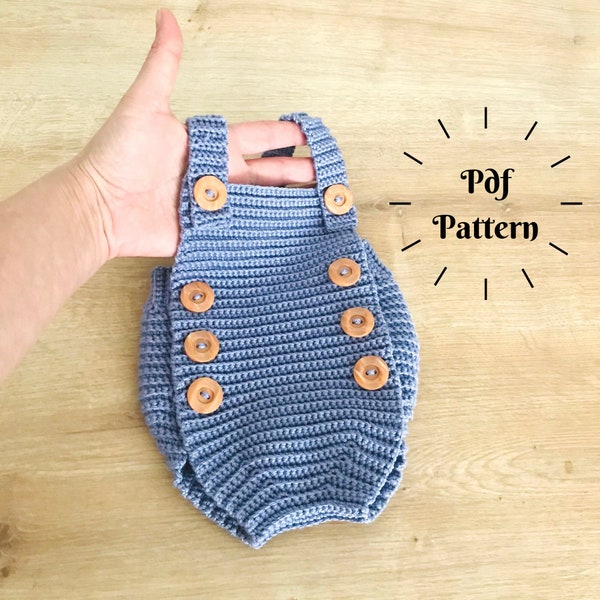Crochet Baby Romper Pattern, Easy Crochet Baby Playsuit, 0-3 and 12 Months Baby Overall, Newborn Outfit