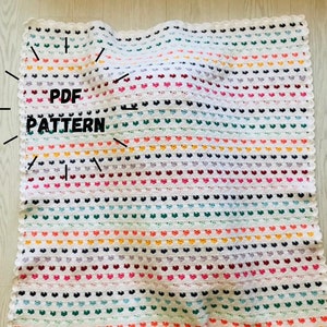 Crochet Heart Stitch Blanket Pattern, Heart Baby Blanket, Rainbow Small Heart, Throw Blanket, Afghan Pattern, Newborn Blanket