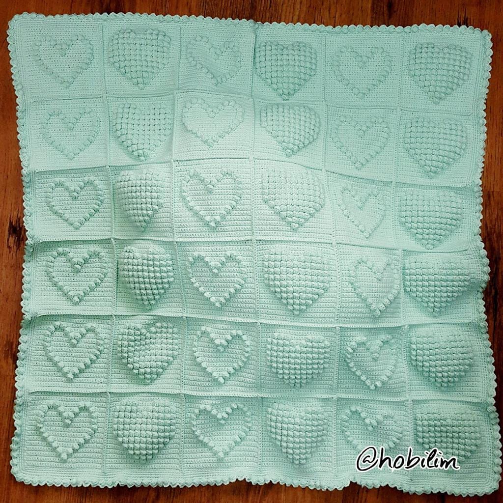 Crochet Bobble Heart Blanket Pattern Crochet Heart Pattern Etsy