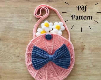 Crochet Girl Purse Pattern, Easy Kids Handbag with Bow (PDF Pattern)
