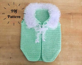 Crochet Plush Collar Baby Vest Pattern, 9-12 Month Sleeveless Jacket (PDF Pattern)