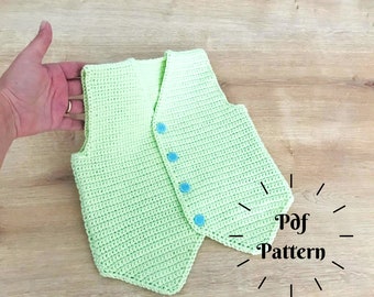 Patrón chaleco para bebé niño a crochet, suéter para bebé de 1 y 2 años, patrón fácil de blusa sin mangas, chaleco para bebé a crochet