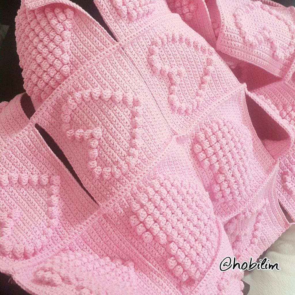 Crochet Bobble Heart Blanket Pattern Crochet Heart Pattern Etsy