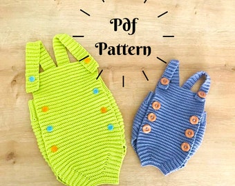 Crochet Baby Romper Pattern, 0-3 and 12 Months Baby Overall, Easy Crochet Baby Playsuit, Baby Summer Outfit, Crochet Jumpsuit