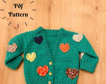 Crochet Heart Baby Cardigan Pattern, 3-6 Months Baby Cardigan, Sweater for Baby, Easy Crochet Cardigan, Baby Outfit, Crochet Heart Pattern